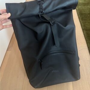 Rains Matte Black Rolltop Backpack Rucksack